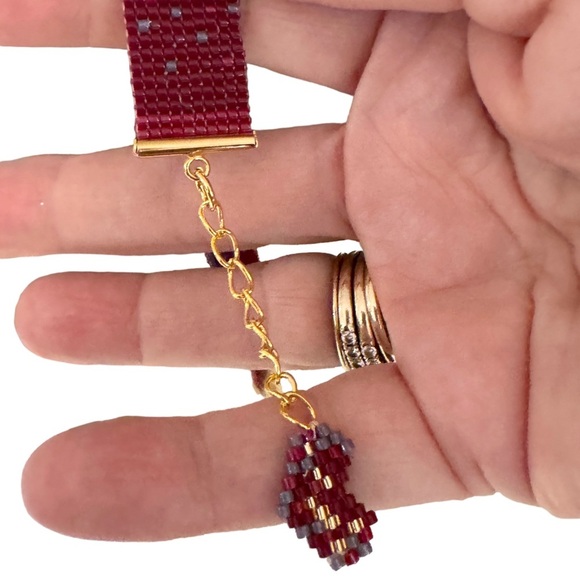 Adjustable Ombre Hand Crafted Cuff Bracelet with Handwoven Heart  Charm - Picture 7 of 7